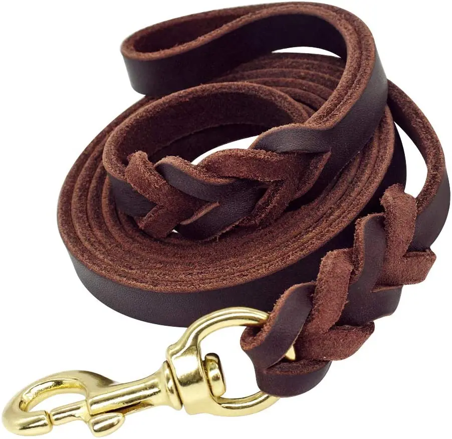 

Soft And Sturdy Leather Premium Pet Leash Lead Training And Walking Braided Dog Leash