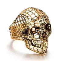 

Retro Man Hollow out Gold Silver Stainless Steel Titanium Skull Ring Punk Hollowed Mesh Ghost rings