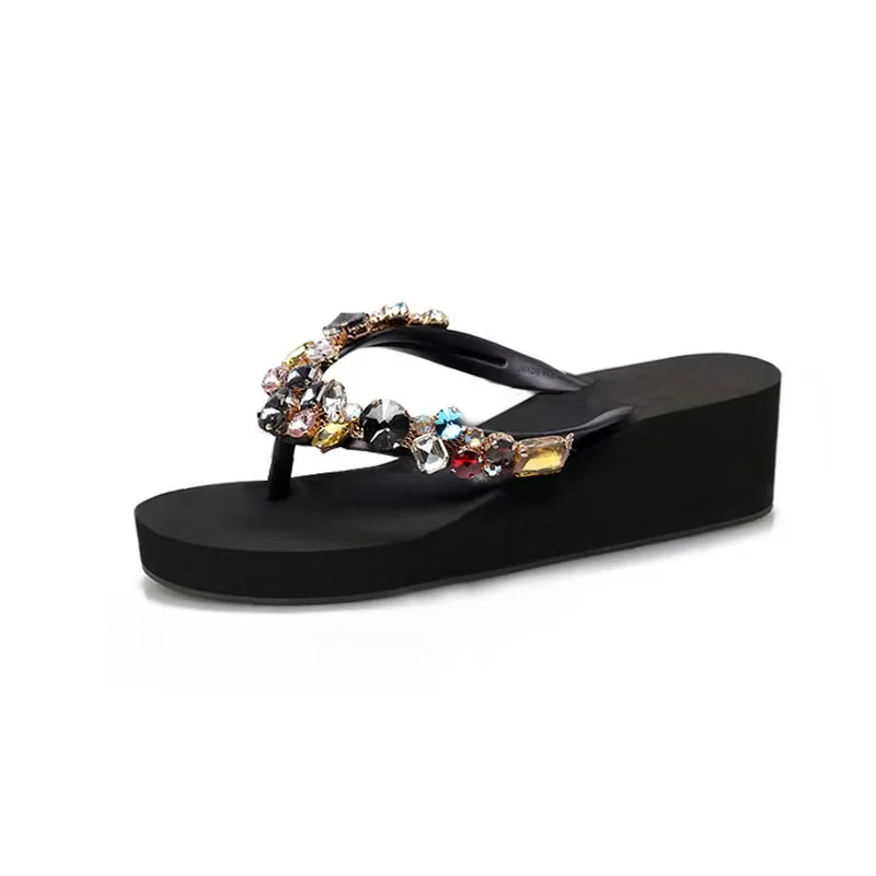 

2021 New Fashion Summer Color rhinestones slippers Beach Outdoor women slippers Heighten Wedge slippers, Picture