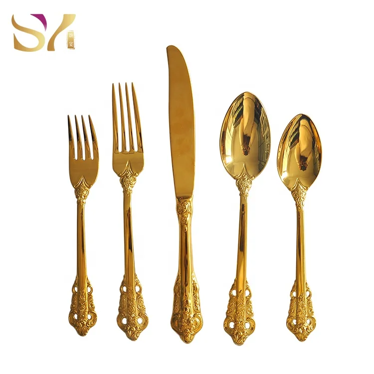 

bulk dishwasher safe copper color service flatware set for 4,Brass Bronze Gold Cutlery baroque for wedding, Copper color,bronze, gold,brass