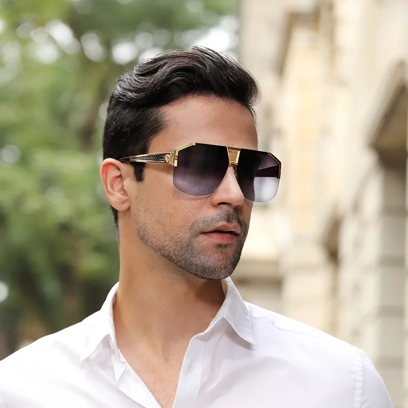 

2021 stylish one piece sunglasses fashion rimless versatile men sunglasses