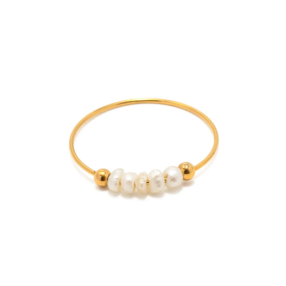 

New Arrival 18K Gold Plated Pearl Ring stainless steel Natural Freshwater Pearl Ring for Women girls