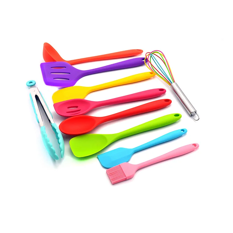 

10PCS silicone kitchenware non-stick cookware cooking tool spatula kitchen utensil set, As photo