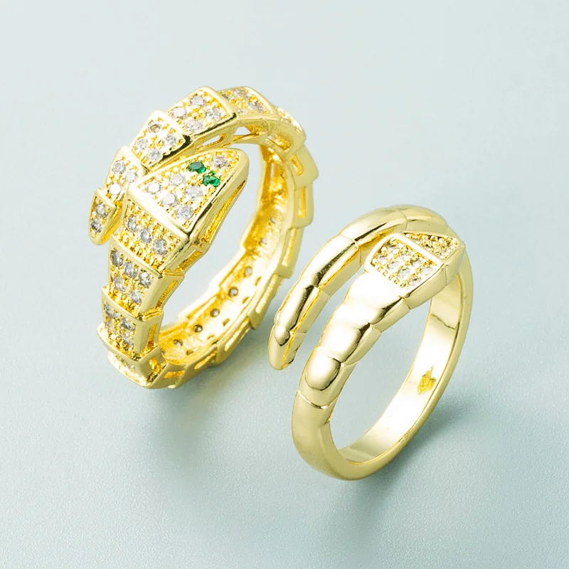 

Newest Arrival Real Gold Plated Micro Pave CZ Snake Rings Emerald Green Diamond Snake Open Rings