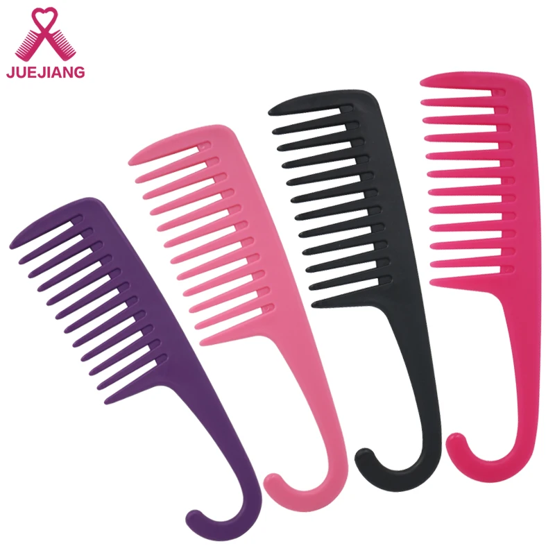 
Wholesale Custom Logo Detangle Shower Plastic Wide Tooth Hair Comb With Hook 