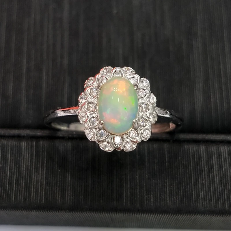 

Natural 925 Sterling Silver Opal Gemstone Ring Wholesale Jewellery Cuff Adjustable Finger Rings Jewelry for Women