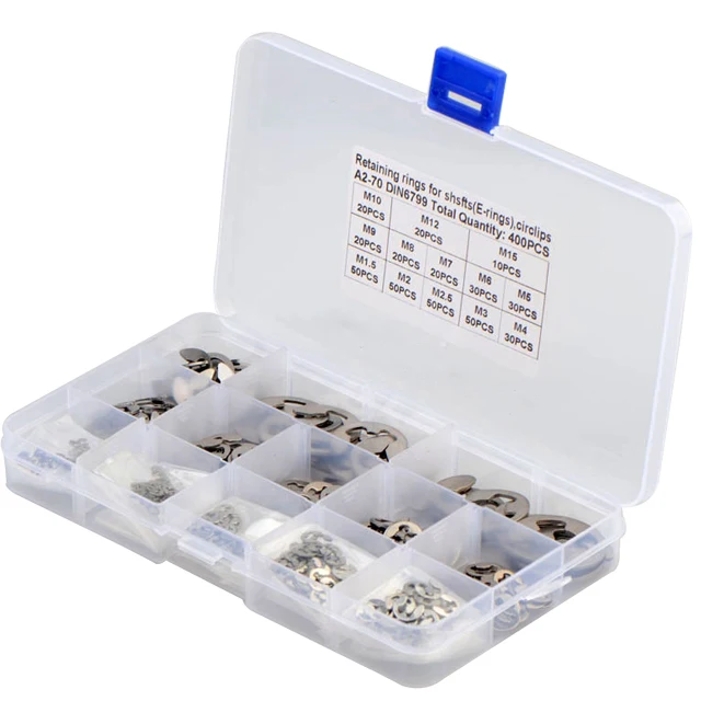 Opening Ring E-shaped Clamps Combination Set 400PCS M1.5-M15 Special Stainless Steel 304 Circular Plain Carton Boxes DIN6799