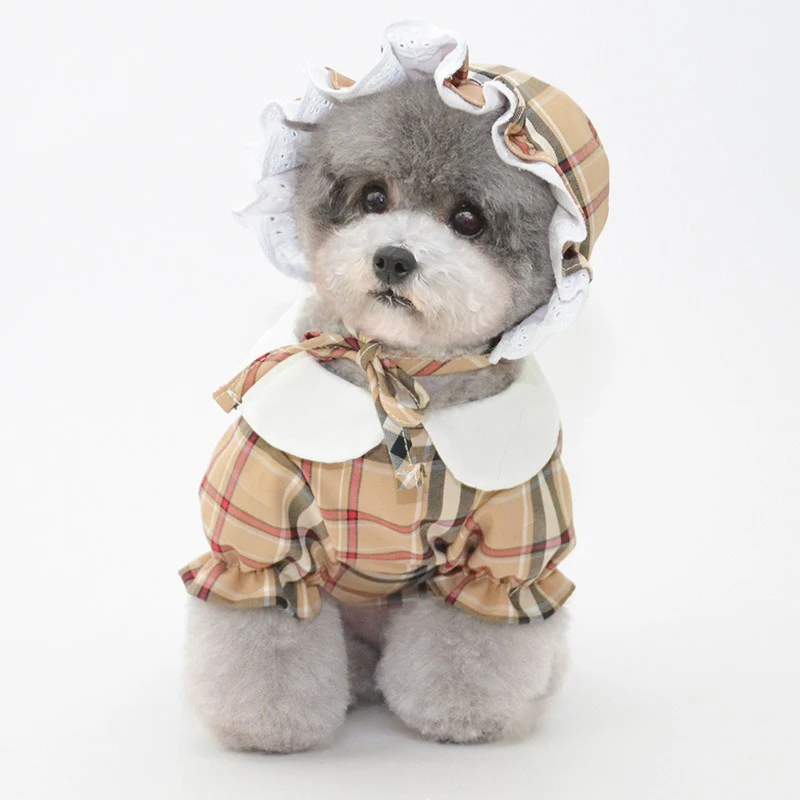 

Hot fashion spring summer pet doll collar clothes floral plaid dog cat dress, As shown in details