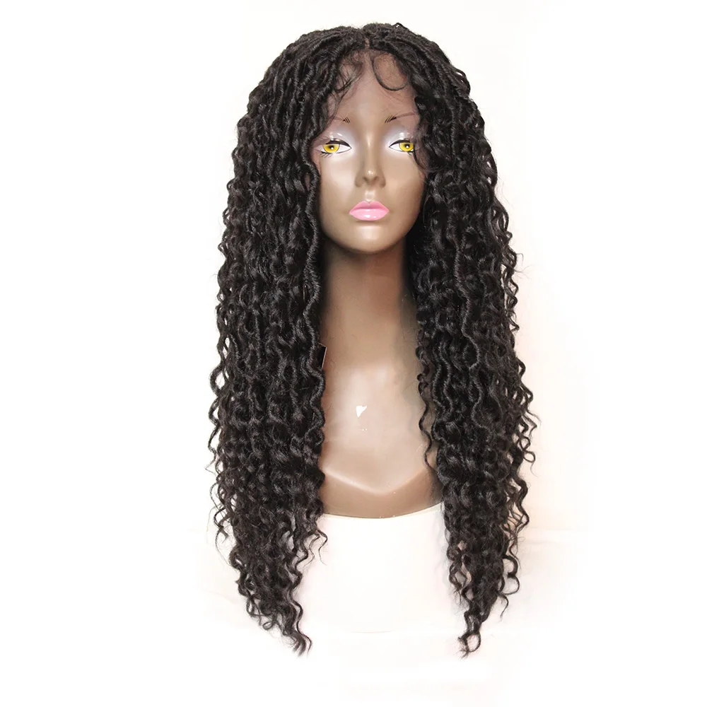 

Black Goddess Faux Locs Braided Wig Long Curly Crochet Braid Locs Wig For Afro Women 26 Inch Synthetic Lace Wigs With Baby Hair