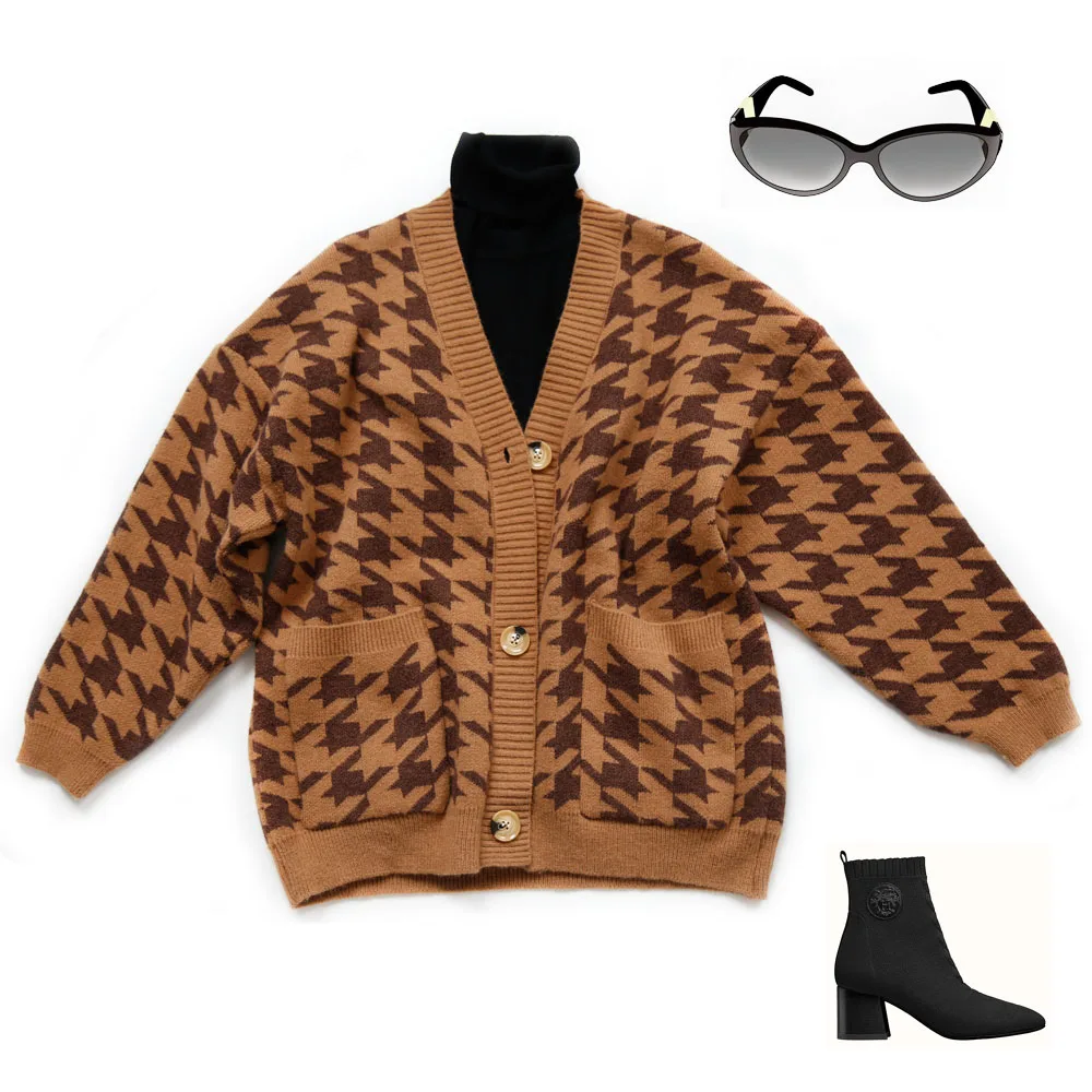 

Wholesale Custom Ladies Casual Wool Blended Knit Cardigan Sweater, Camel