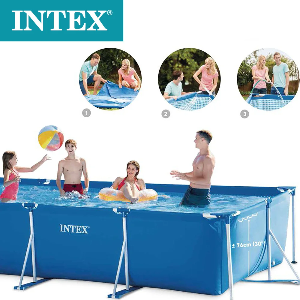 

Hot Sell INTEX 28273 Rectangular Bracket Swimming Pool 450*220*84cm With Pump Filter For Adult And Children, Blue/gray