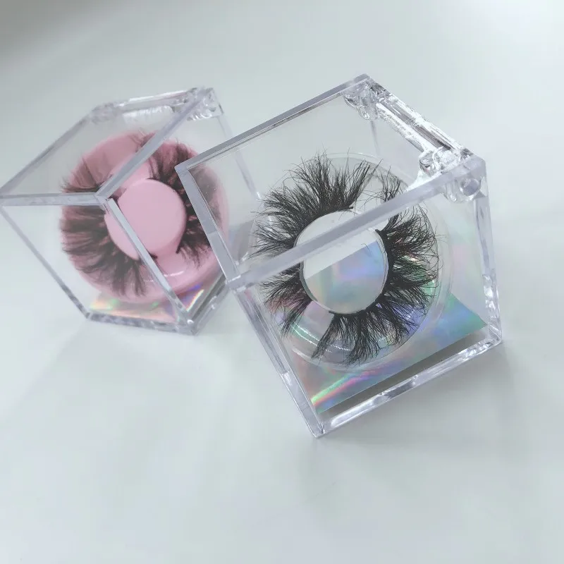 

diamond square clear cube eyelash box 3d mink lashes 25mm strip eyelashes Clear Acrylic Box