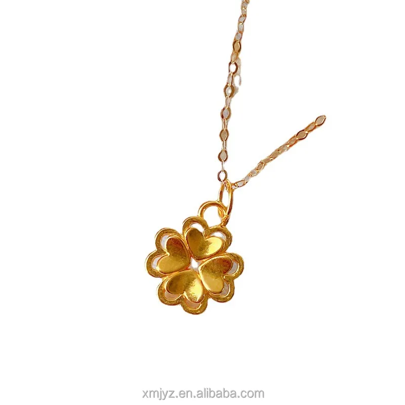 

Certified Hydrogen-Free 999 Pure Gold Lucky Four-Leaf Clover Necklace 3D Hard Pure Gold Women's Pendant Choker