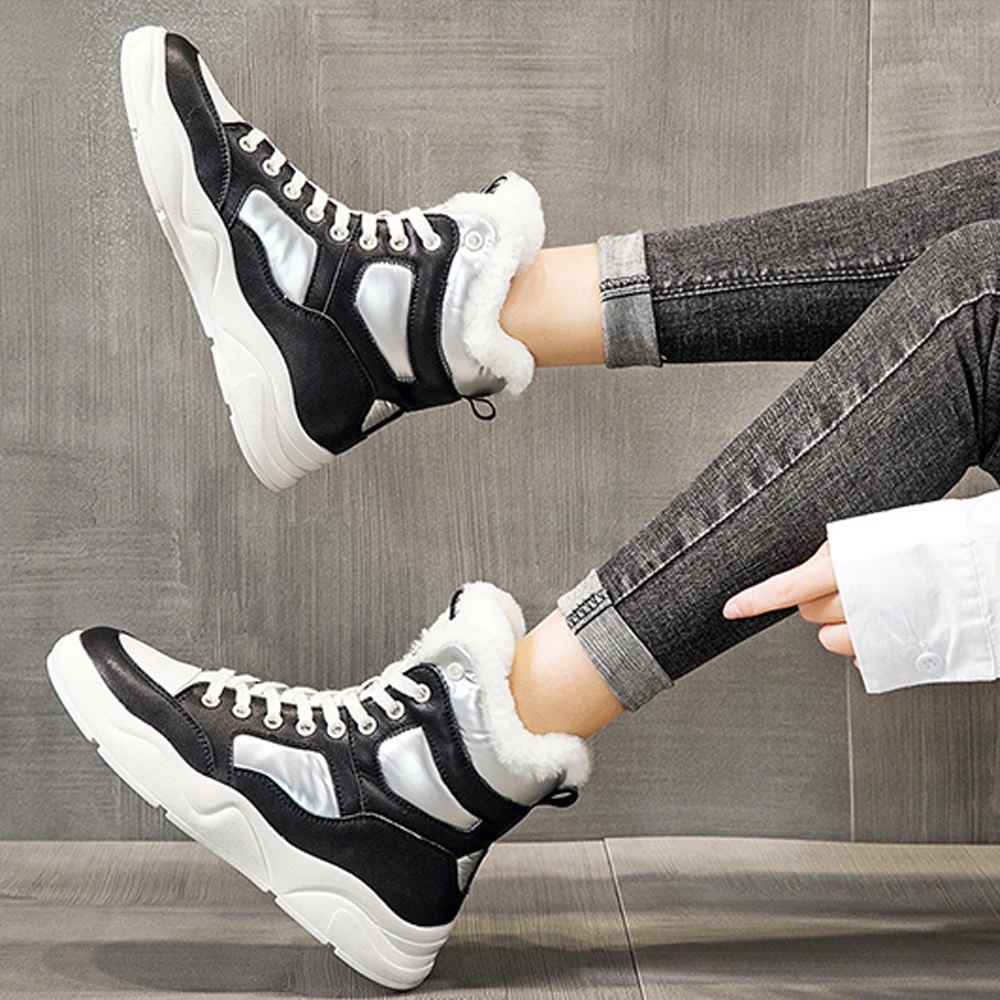 

New Fashion Custom Cheap Fashionable Design Women White plush Leather Sneakers