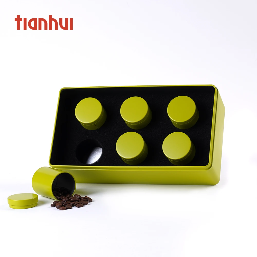 
New Design Food Grade Chocolate Coffee Cookies Rectangular Tin Box with 6 Tin Canisters 