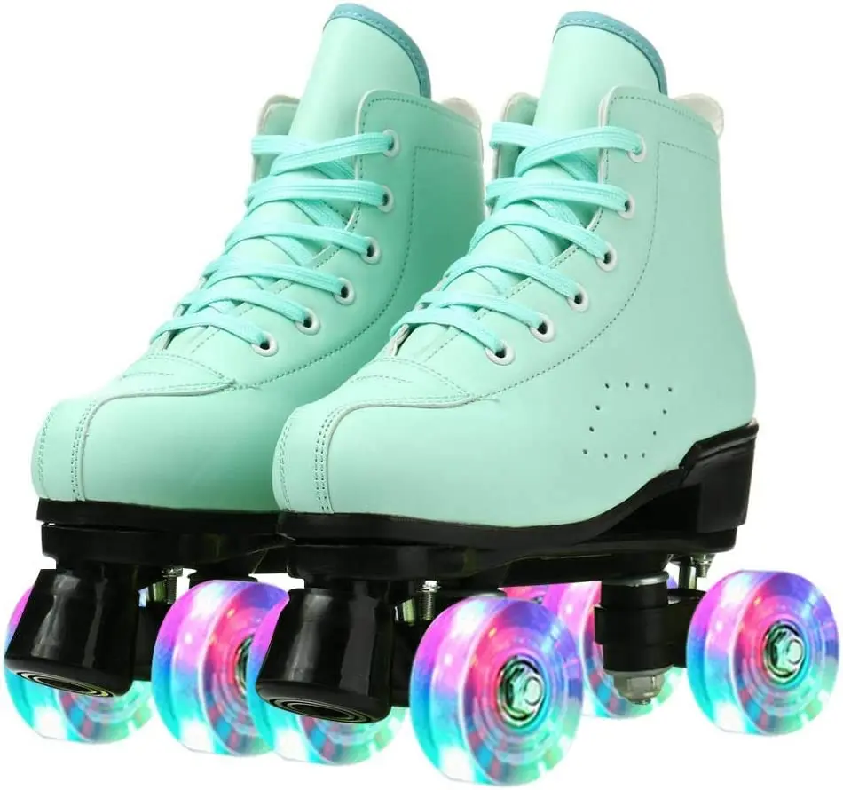 

Classic Cowhide Men High-Top Shoes Double-Row Four-Wheel Boys Girls Unisex Roller Skates