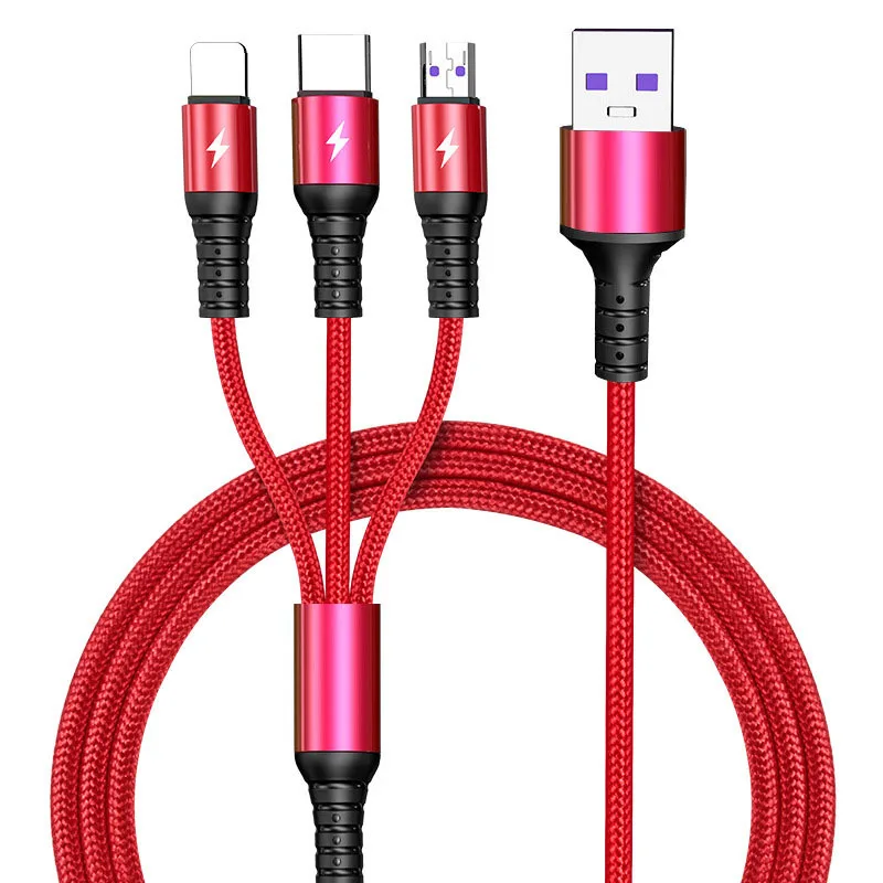 

2020 Nylon Fabric Braided Colored 5A Muti 3 in 1 Fast Charger Usb Charging Cable