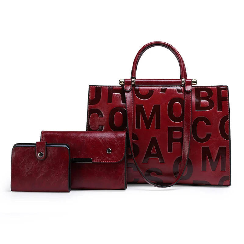 

custom Letter logo embossed leather 3 piece set purses and handbags women hand bags designers famous branded