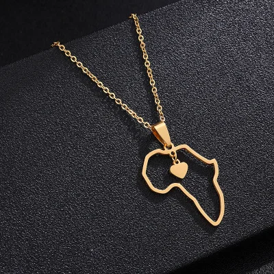 

African Map Gold Plated Stainless Steel Jewelry Fashion Africa Continent Map Pendant Necklaces, Gold africa continent necklace