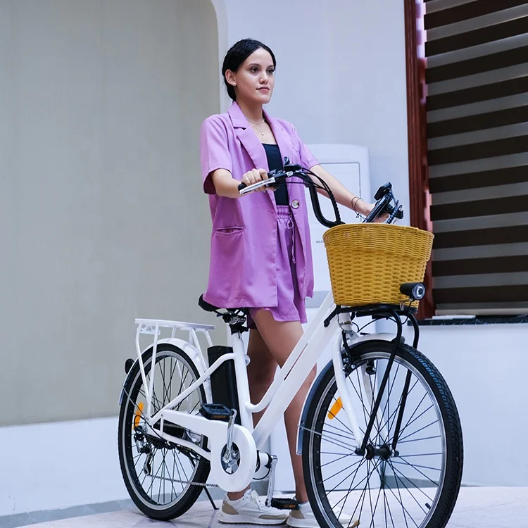 

250W Brushless Watt USA Warehouse Road Bikes/ 26 inch Hot Sale Assisted Pedal Woman Basket City Electric Bike