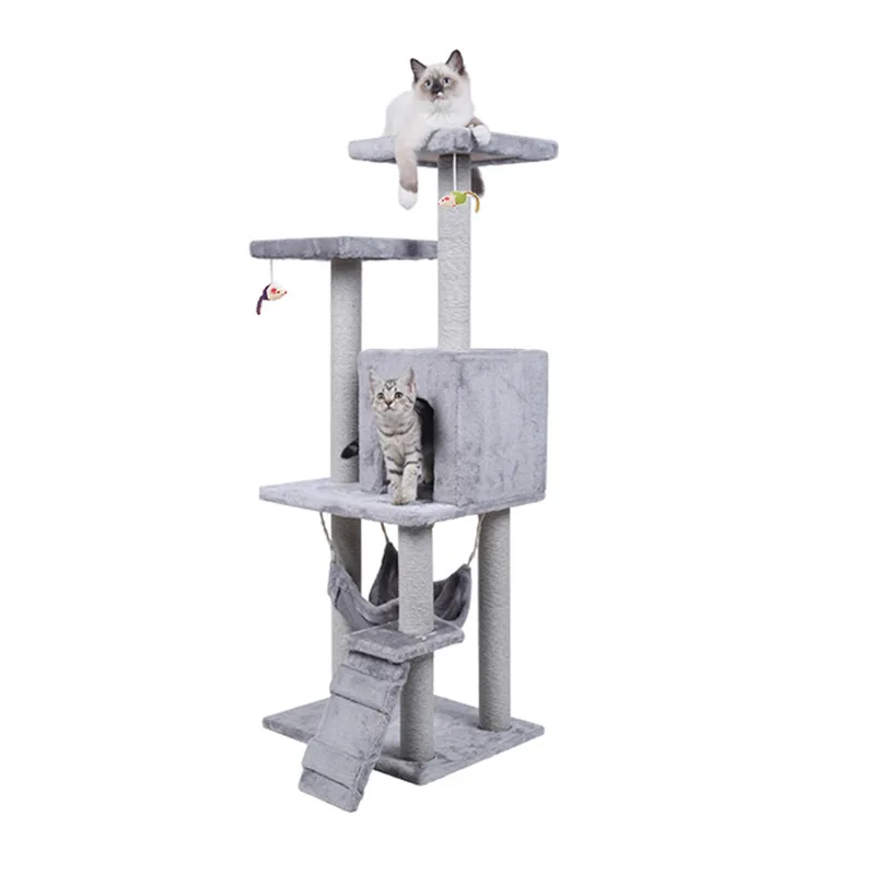 

67 Inches Multi-level Luxury Wood Large Cat Scratcher Tree House Furniture Kittens Activity Tower