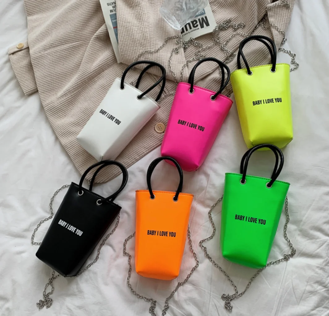 

Unique Woman Bag Fashion Neon Mini Bucket Purse Custom Cute Small Purse and Handbag 2021 For Girls, As pic