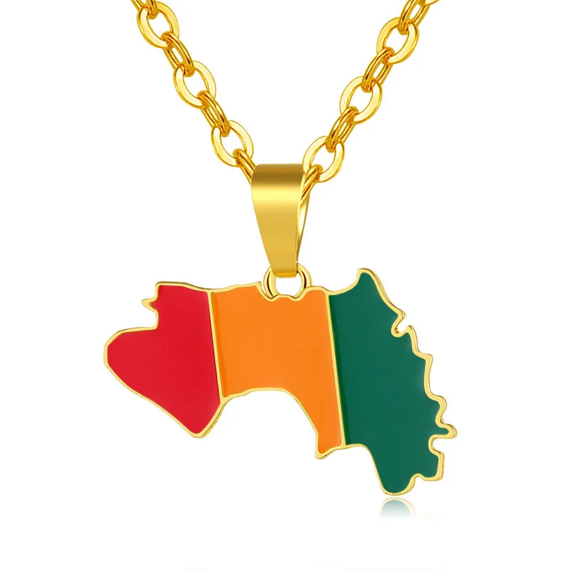 

Exquisite Real Gold Plating Stainless Steel Map Pendant Necklace Colorful Guinea Map Necklace, Picture color