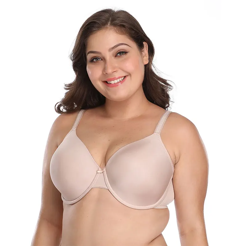 

Export Classic Glossy Full Cup Thin Section Steel Underwire Large Size Bra, Black beige