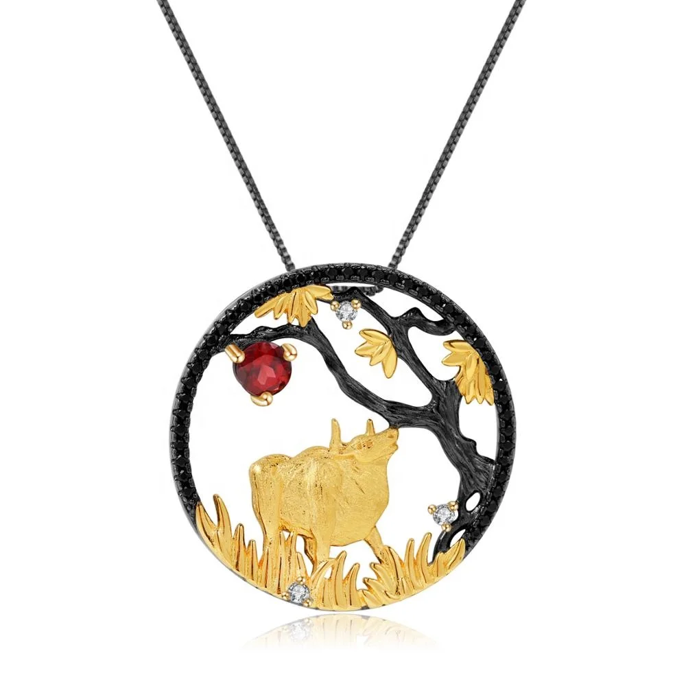 

Abiding Handmade Natural Gemstone Red Garnet Women Gold Plated 925 Sterling Silver Pendant Jewelry