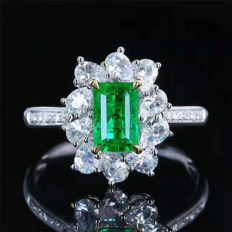 

SGARIT wedding jewelry women ring vintage 18k gold jewelry genuine natural gemstone vivid green 1.13ct emerald ring