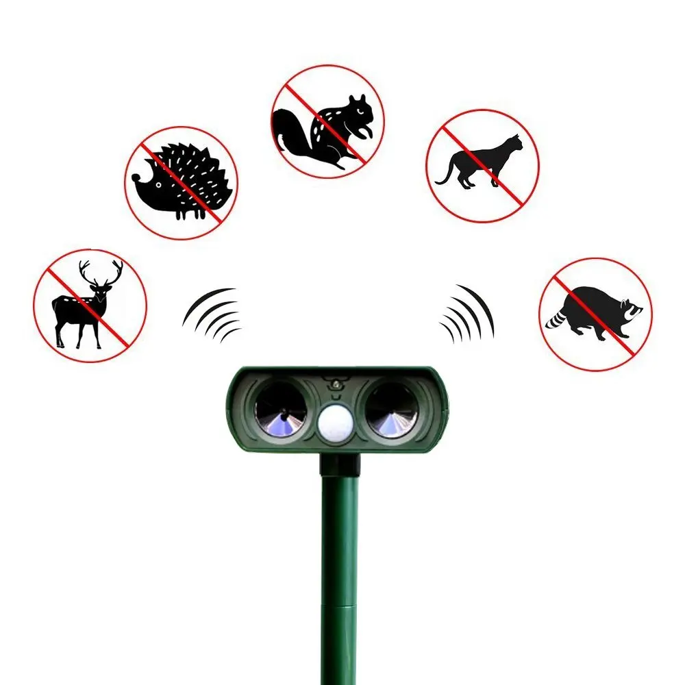 

Ultrasonic Solar Powered Outdoor Pest Repeller With PIR Sensor Scare Away Dog Cat Animal Repeller with Motion Activated
