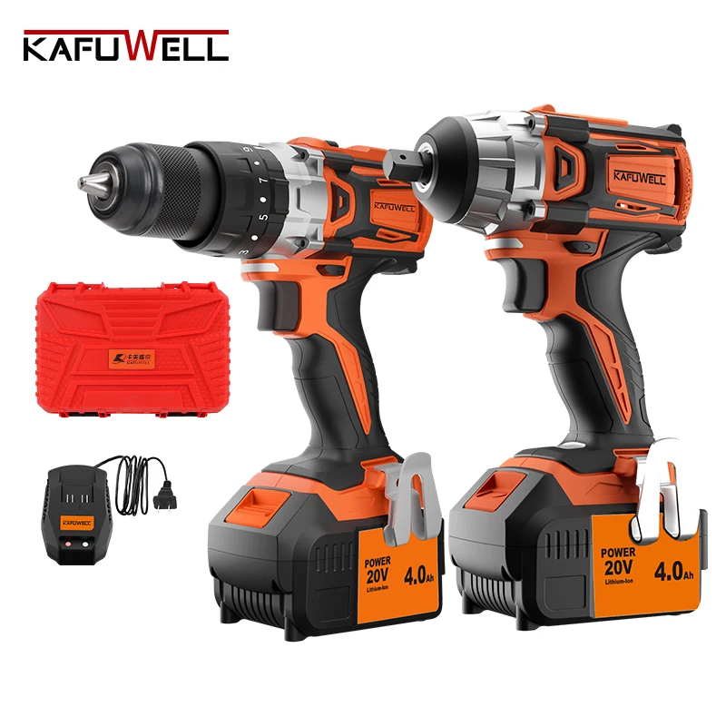 

KAFUWELL PA4552A 13mm Cordless Power Tool 20v Li-ion Battery Electric Impact Drilling Machine Set With Two Batteries