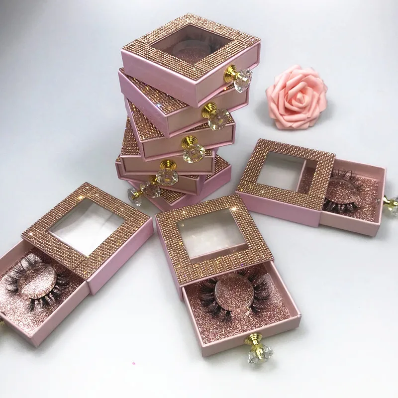 

Diamond Handle Empty Lash Box Mink Lashes Case custom eyelash Packaging Box Rectangle Pull Box Perfume Bottle Design Case, Natural black