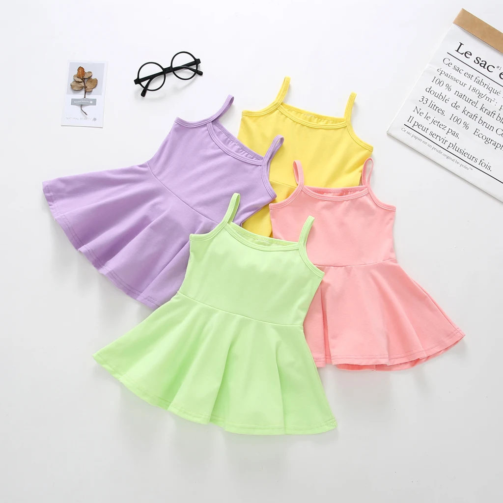 

Summer New Cotton Baby Girls Sling Dress Children Casual Style Clothes Baby Girl Kids Princess Birthday Sleeveless Dresses