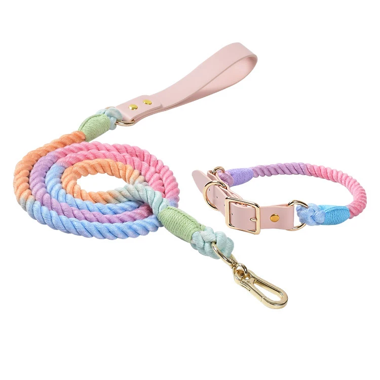 

Dog Leash Rope High Quality 100% Cotton Fashionable Colorful Gradient Rope Dog Leash Western Style Pet Accessories Dog Leash