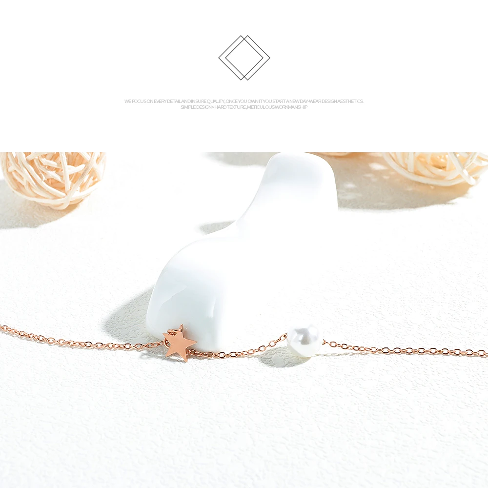 Stainless Steel Chain Star Pendant Pearl Necklace Jewelry