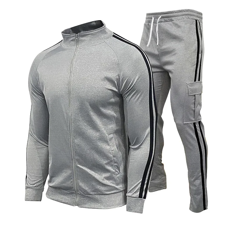

Amazon Hot Fashion Zipper Sweatsuit Sport Jogger Casual Running Tracksuit Custom Solid Men Two Piece Set, Shown