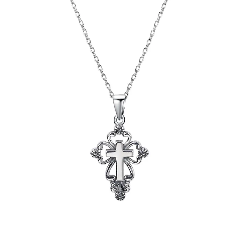 

Daidan Silver Pendant 925 Sterling Vintage Flower Women Men Cross Heart Pendants