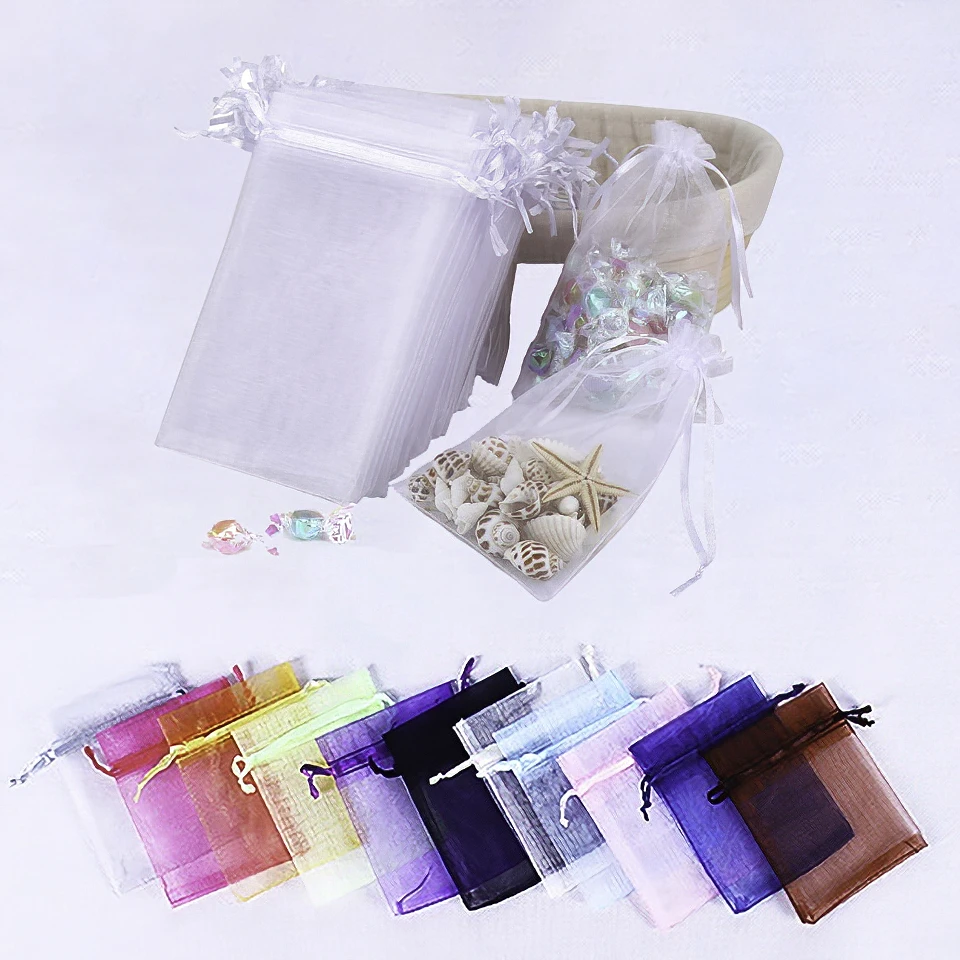 

Customization Colorful Organza Bags for Jewelry Party Wedding Favor Premium Sheer Gift Drawstring Pouch Candy Bags, Customized color