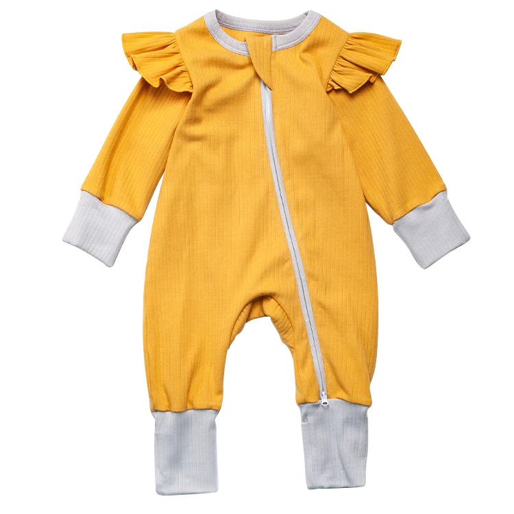 

100 Cotton Zipper Footie Baby Jumpsuit Ruffle Romper, Picture