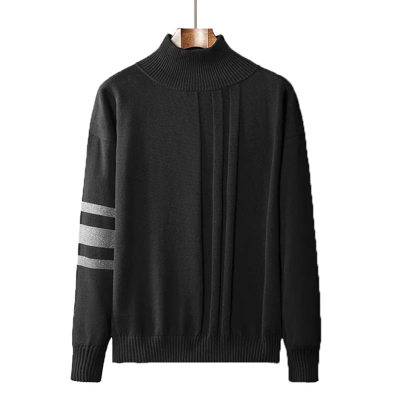 

Autumn and Winter Men's Round Neck and High Neck Windproof Warm Jacquard Sweater Youth Simple Casual Bottoming Sweater