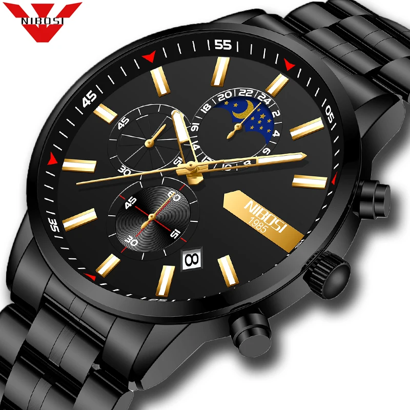 

NIBOSI Men Watch Top Brand Luxury Sports Quartz Mens Watches Full Steel Waterproof Chronograph Wristwatch Men Relogio Masculino