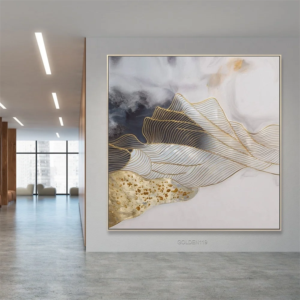 

Factory Custom Modern Paintings Custom Hand Painted Thick Texture Gold Foil Abstract 3D Painting Wall Art