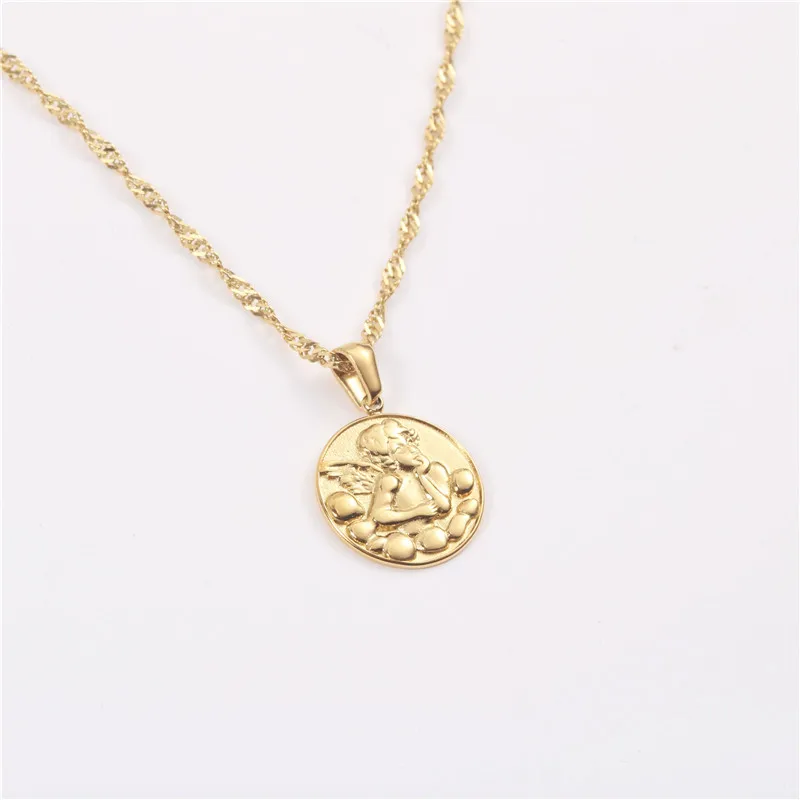 

Necklace Stainless steel plating 18K gold wholesale Baroque Angel relief Retro Star chain