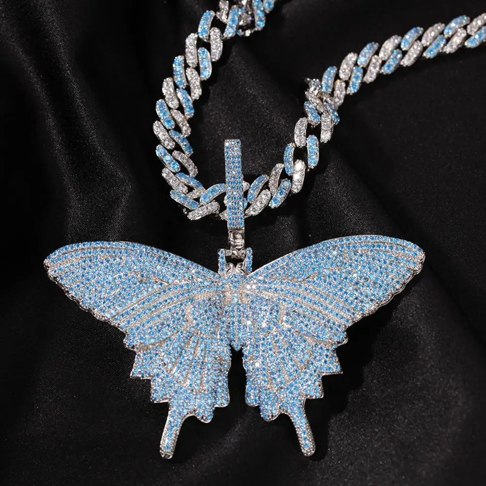 

Ins Hot Sale Tennis Chain Blue Diamond Butterfly Cuban Necklace