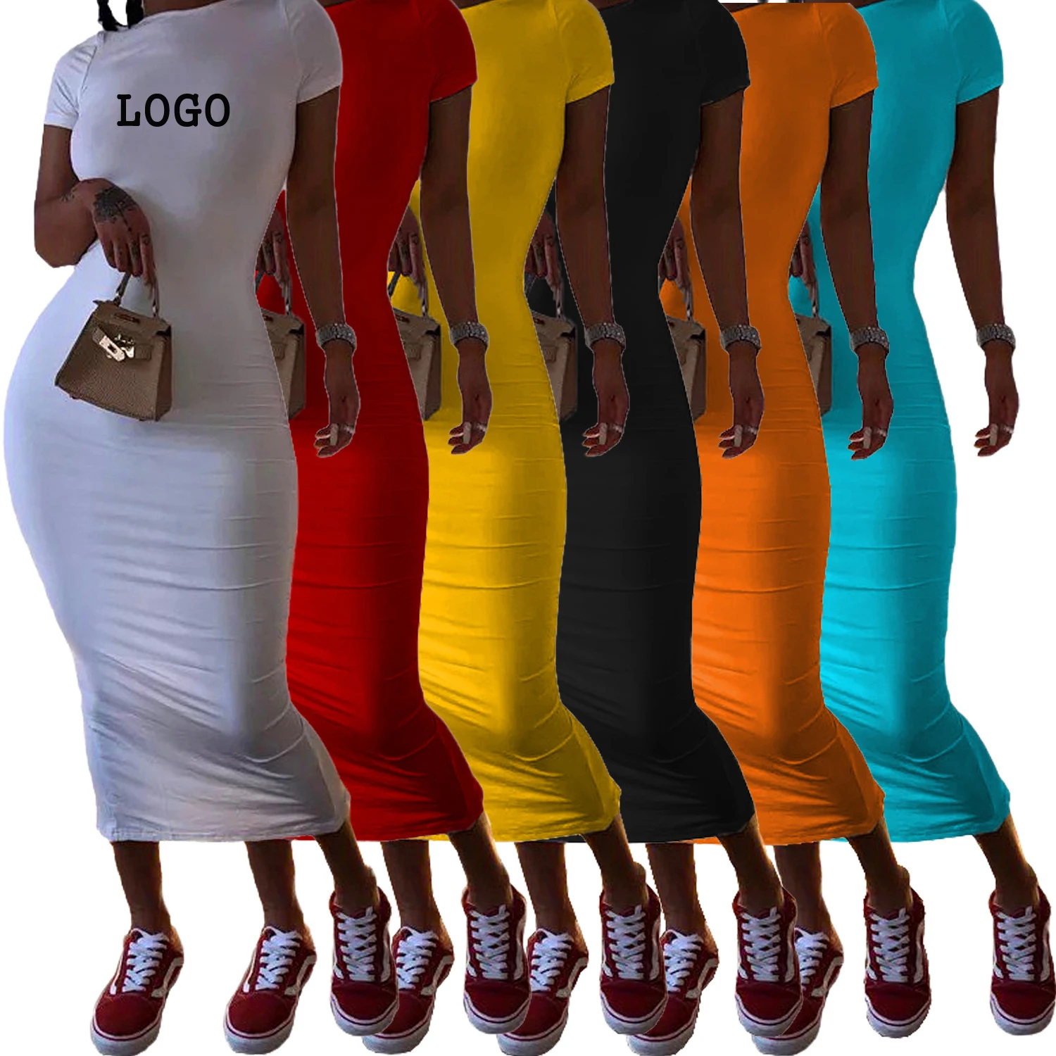 

2021 new arrivals solid color summer ladies t shirt dress clothes women long maxi dresses