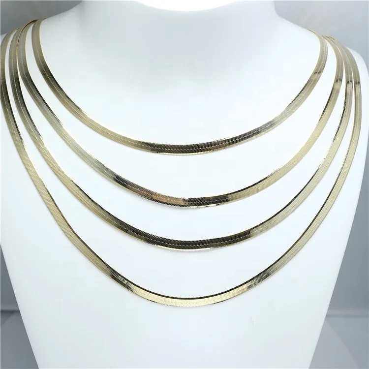 

Aiz Hot Flat Snake Wholesale 4mm 925 Sterling Silver Fine Jewelry 18K Gold Plated Herringbone chain Necklace For Women Men