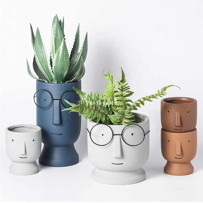

6.6 Inches Commercial Flower Pots Ceramic Face Pots Colorful Planters Colorful Ceramic Plant Pots without Saucer, Optitional