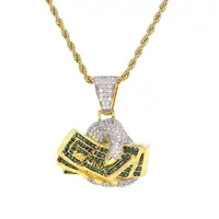 

Hand with Money Dollar Gold Necklace & Pendant Tennis Chain Gold Silver AAA Cubic Zirconia Hip hop Rock Jewelry