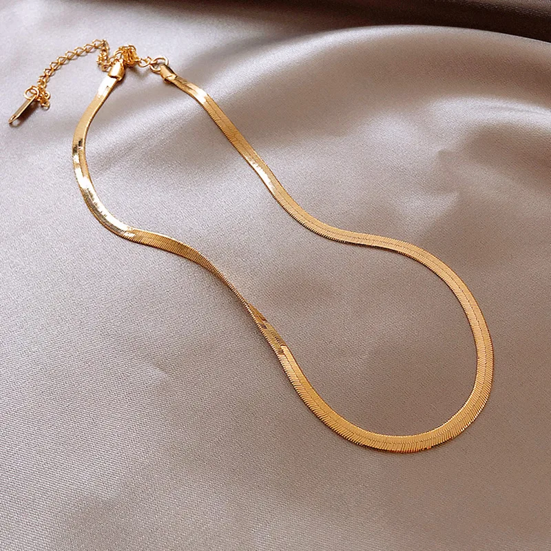 

18K Gold Herringbone Choker Necklace Herringbone Chain Snake Chain Necklace